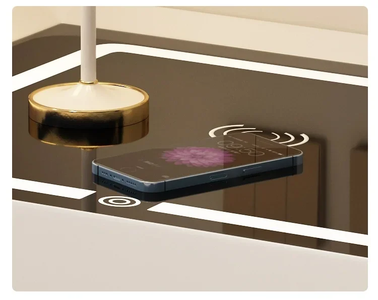 Description Picture 6 of itemModern Style Solid Wood Bedside Table with Wireless Charging Smart 2 Drawers Bedroom Nightstands with Lock