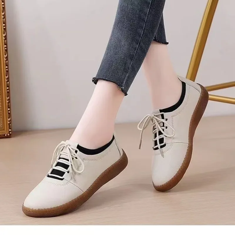 Women Casual Shoes 2023 Spring New Vintage Lace Up Soft Soled Non Slip Women Flats Oxford Shoes Soft Leather Woman Sports Shoes 3