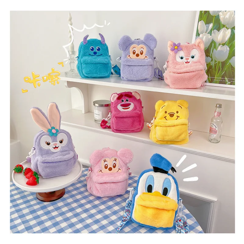 Disney Pooh Bear Furry Mini Shoulder Bag Soft Moe Donald Duck Plush Backpack Cute Girly Heart Mobile Phone Bag Versatile Bag