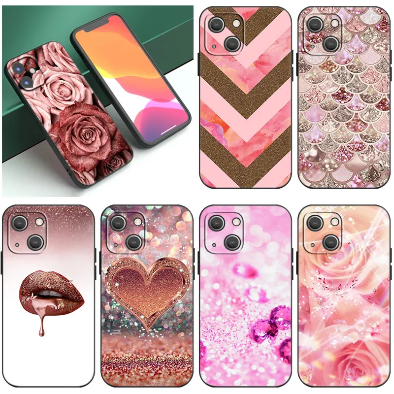 Custodia Per Telefono Nera Love Rose Gold Style Per Apple Iphone 14 12 13 Mini 11 Pro Xr X Xs Max 6S 7 8 Plus 5S Se 2020 2022 Soft Cover