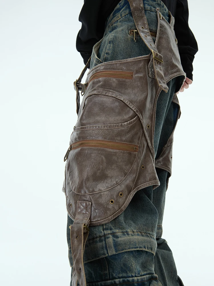 LUZHEN Jeans Men Detachable Splicing Design High End Streetwear Wide Leg Denim Trousers Personalized High End Pants 2025 LZ8202 6