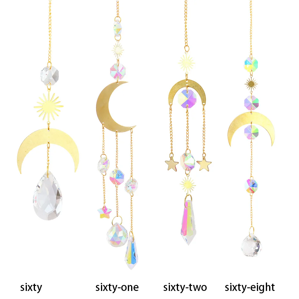 Crystal Wind Chime Pendant Diamond Sun Moon Shape Hanging Sunlight Catcher Home Window Curtain Festival Decoration