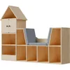 56.9" Wooden Kids Bookshelf with Reading Nook, Kids Bookcase with Detachable Cushions,Toy Storage Organizer with 9 Cubes 4