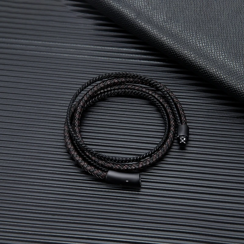 MKENDN Simple Style Men Double Layer Leather Bracelet Matte Black Stainless Steel Button Accessories Hand-woven Jewelry Gifts leather bracelet