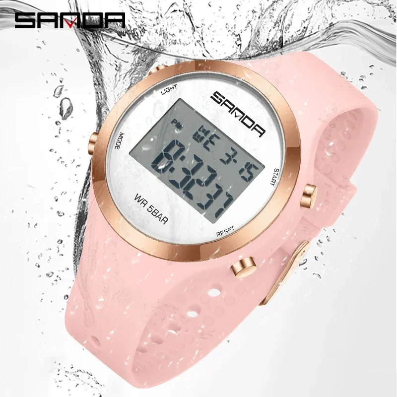 SANDA 2147 Montre numérique élégante et étanche pour femmes, chronographe LED, montre-bracelet de sport pour femmes, cadeau pour garçons et filles_voghion.com