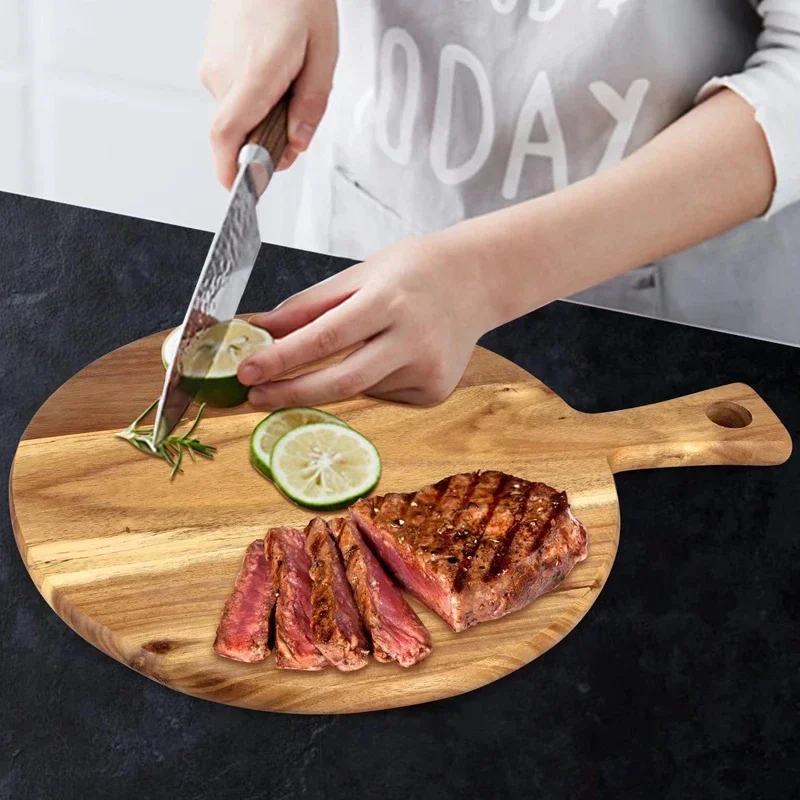 Acacia Wood Cutting Board with Handle 40x30cm Chopping Board Wooden Pizza Serving for Home Baking,Cheese,Bread,Charcuterie