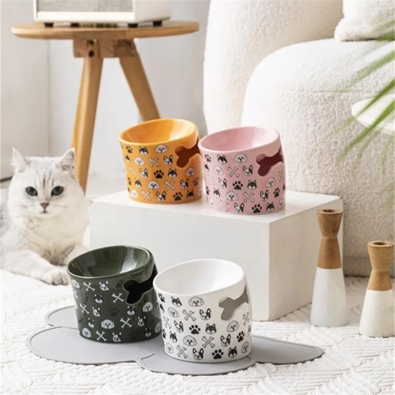 

Ceramic Raised Cat Bowl Cats Dog Elevated Feeder Puppy Kittens Food Dishes For Pets Drinker Feeding And Water Bowls Pet Products