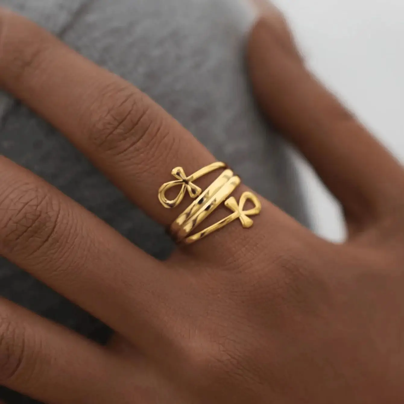 Egyptian Jewelry Key Of Life Ankh Ring for Women Gold Stainless Steel