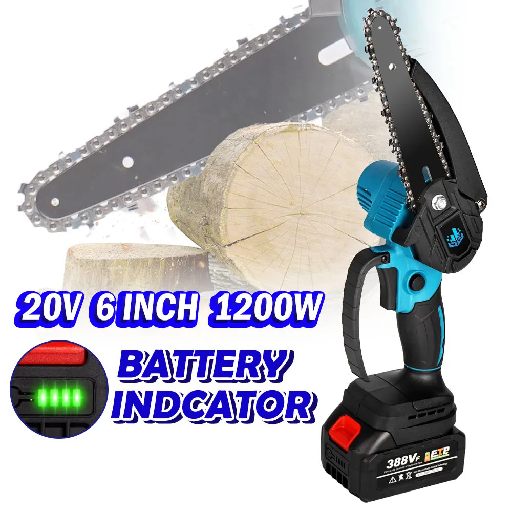 6Inch Mini Electric Chain Saw 1200W Battery Chainsaw Rechargeable Handhold Wood Cutting Garden Power Tool For Makita 18V Battery