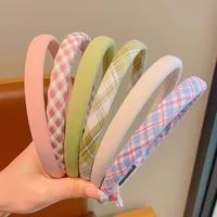 1/2/3pcs Spring Summer Women Solid Color Head Hoop Princess Girls Sweet Plaid Cloth Headbands for Children Daily Headpiece