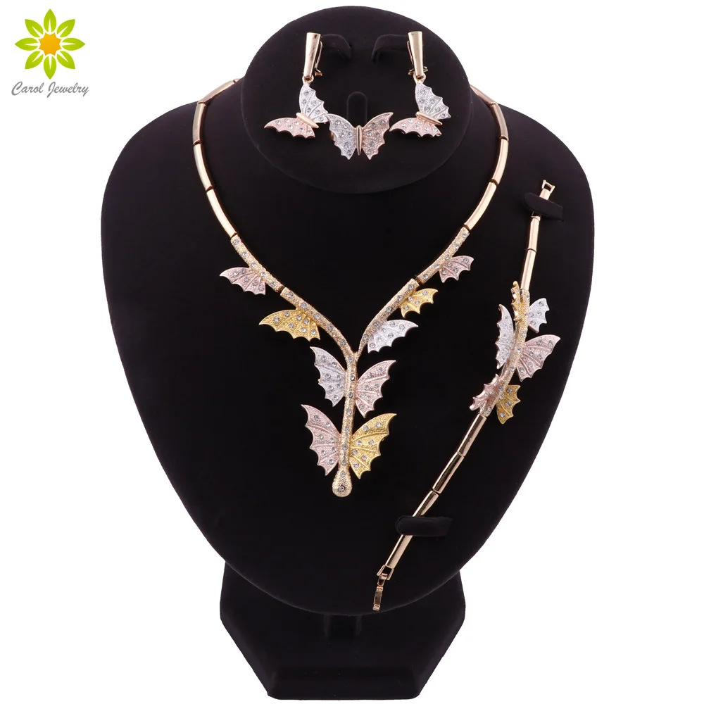 

Dubai Elegant Women Gold Color Butterfly Shape Necklace Bracelet Earrings Rings Party Wedding Fashion Jewelry Sets