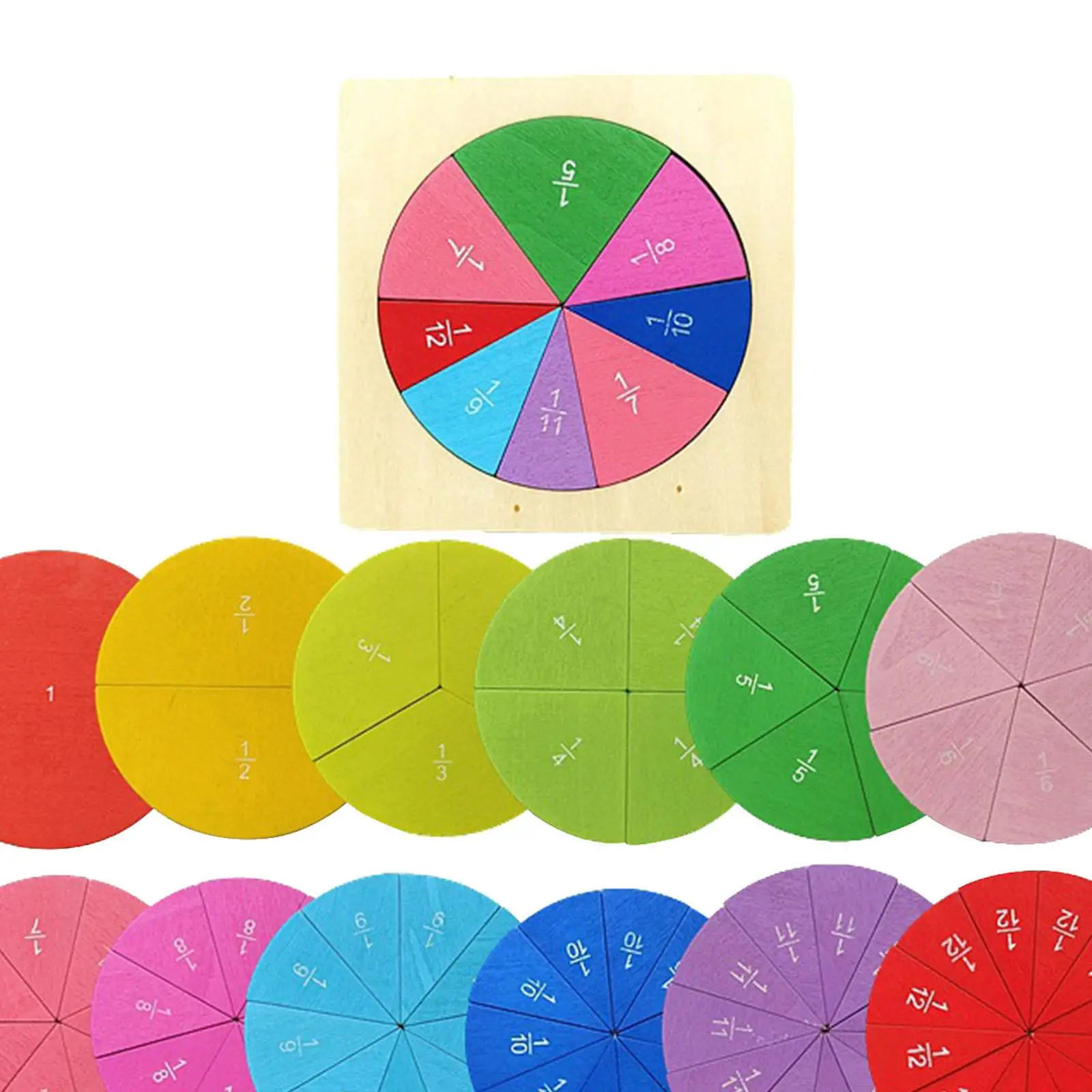 Wooden Math Learning Toys Children Learn Educational Numbers Math Manipulatives Fraction Circles for Age 6 7 8 9 10 Kids