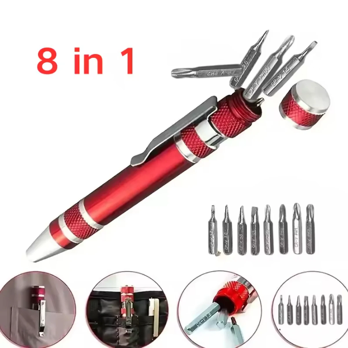 Portable 8 In 1 Aluminum Alloy Screwdriver Pen - Changeable Magnetic Bits For Easy Repairs & Disassembly Repair Tools