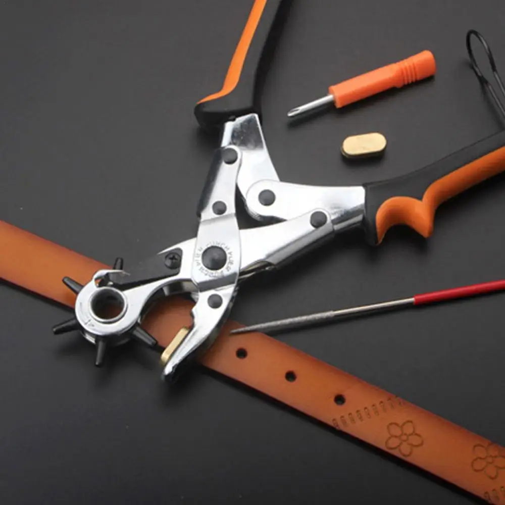 Leather Belt Hole Punch Plier Eyelet Puncher Revolve Sewing Machine Bag Setter Tool Watchband Strap Household Leathercraft