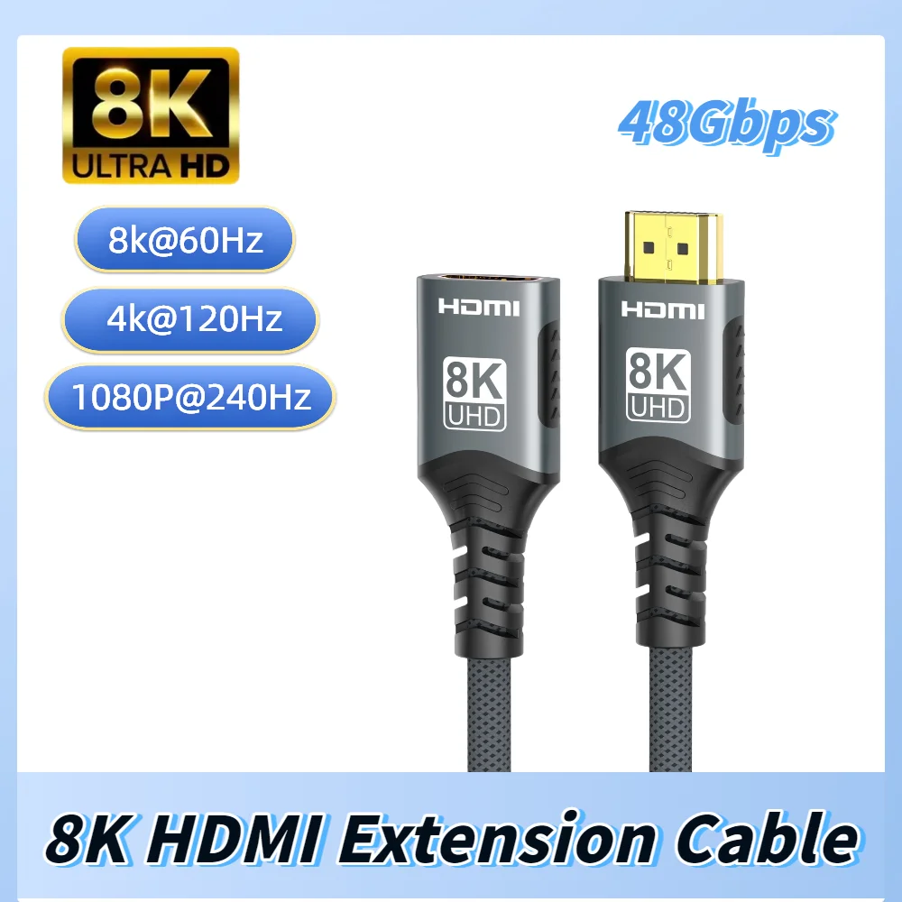 HDMI-kompatibel Verlängerung Kabel 1m 2m Stecker Auf Buchse 8K @ 60Hz 4K @ 120Hz HDMI 2,1 Verlängerung Kabel Stecker für PC TV Projektor Laptop – Detail 1