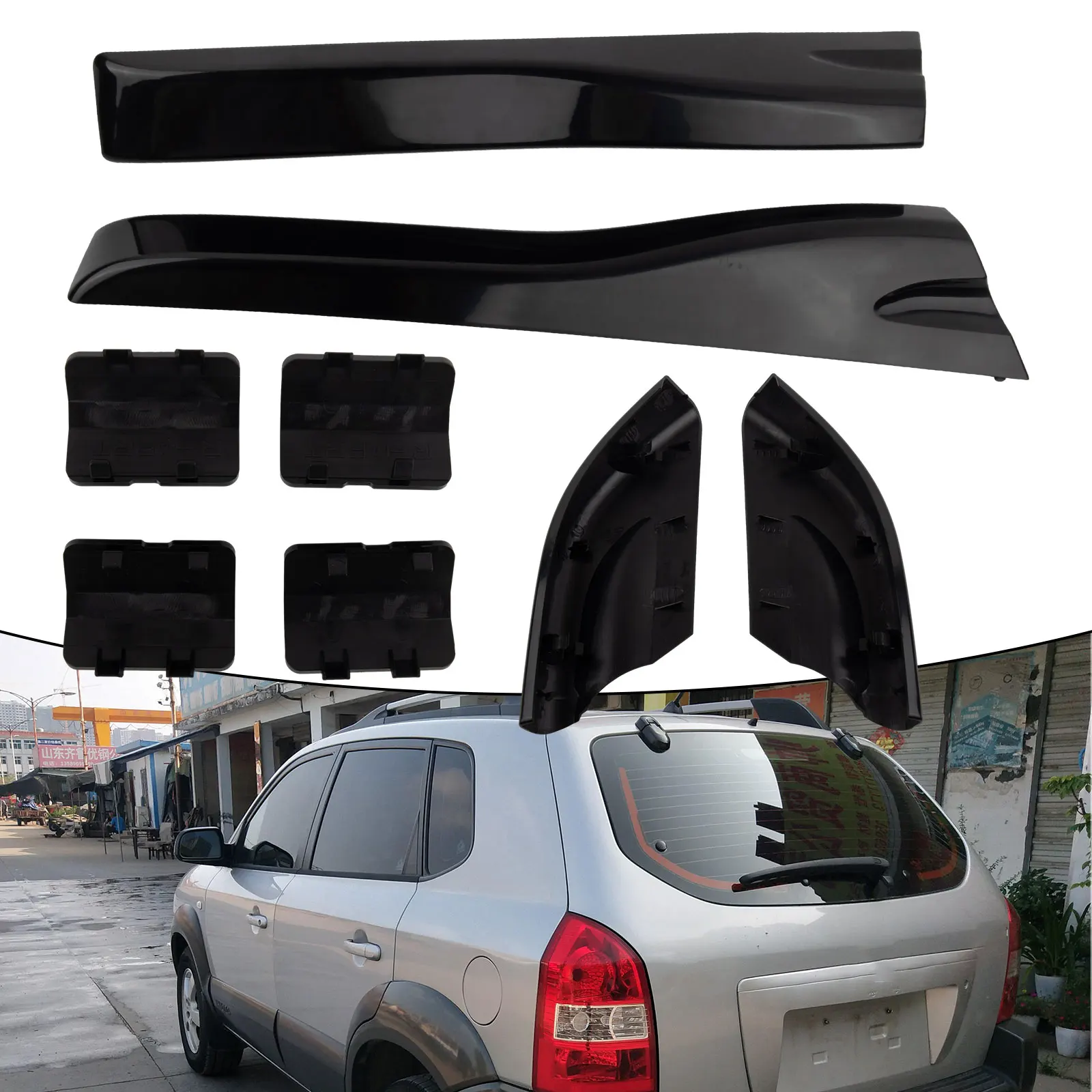 

Car Black Roof Rack Rail End Protective Cover Shell Cap For-Hyundai Tucson 2004-2008 Car Styling Roof Rack Exterior Parts