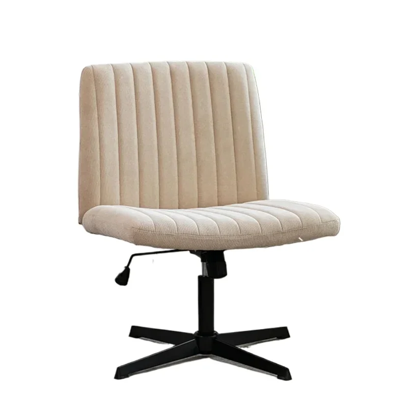 Sedia da ufficio con gambe incrociate in tessuto moderno beige girevole regolabile senza braccioli sedia da lavoro per computer per camera da letto trucco