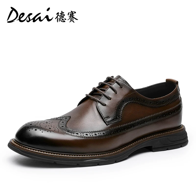 

Мужские туфли дерби DESAI, коричневые дизайнерские туфли из натуральной кожи, Классические повседневные туфли, броги, весна-осень 2024