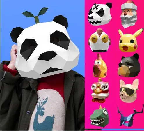 Cosplay Masks Halloween Party Mask Supplies Panda Bear Costume Head Hood 3D Paper Model DIY Cartoon Handmade Face Cosplay Toys