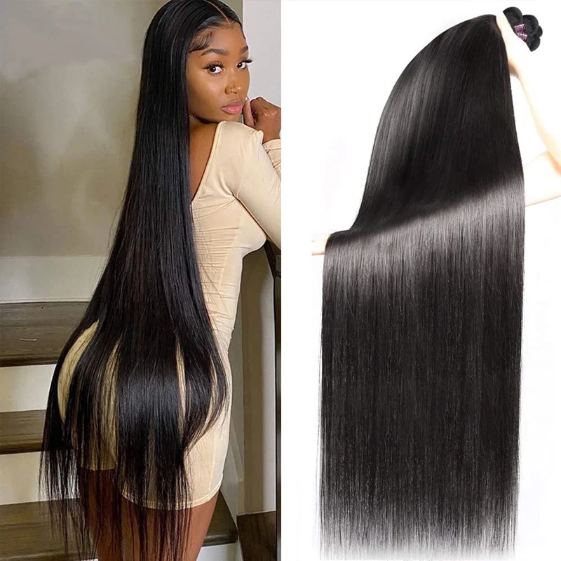 

Straight Human Hair Bundles 1/3/4 Piece Hair Extension For Women Brazilian Human Hair Weave Bundles Natural Black 12A Remy Hair