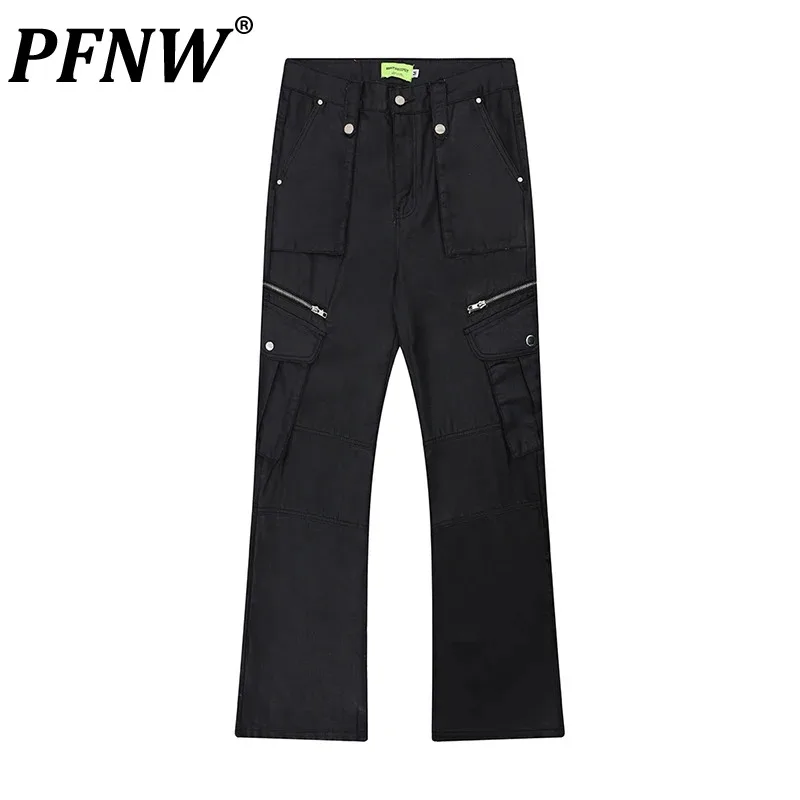 

PFNW American Stylish Men's Cargo Pants Tech Wear Multi Pockets Male High Street Denim Overalls Flared 2024 Spring New 28W2657