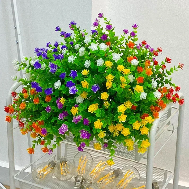 Artificial Plants Artificial Flowers Artificial Flower Artificial Flower Bouquet 1 Bundle Artificial Flowers Outdoor UV Resistant Greenery Shrubs Plants for Home Kitchen Office Wedding Garden Decor Fake Flower
