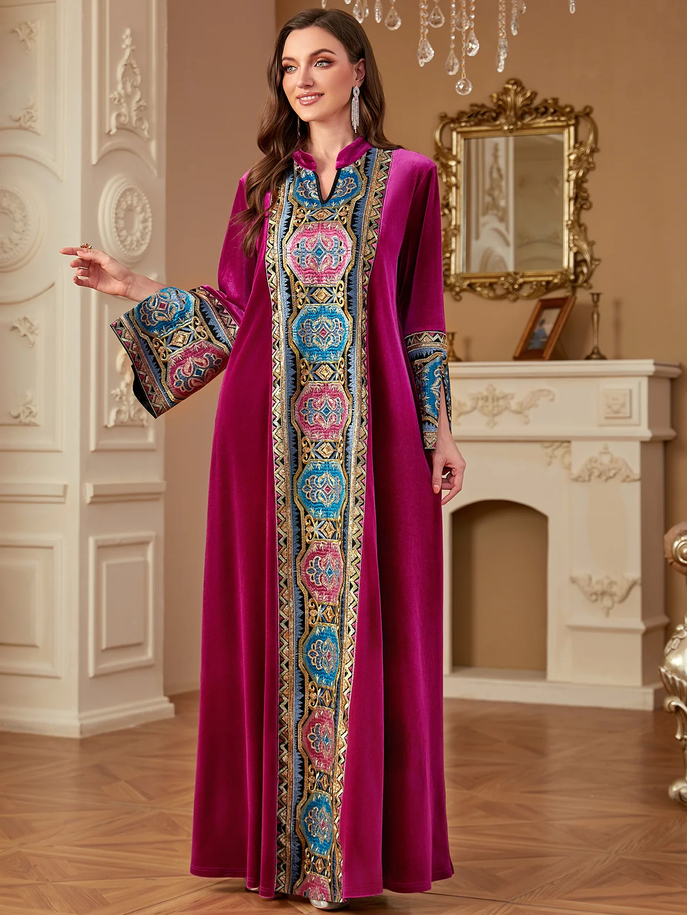 فستان مخمل مطرز عباية حفلات