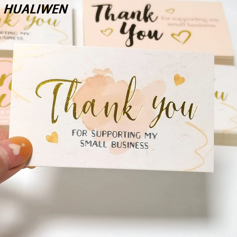 

30 Pcs/pack Thank You Cards Pink Foil Gold Card Thank You For Your Order Card Floral Thank You Cards Gift Decorative Card