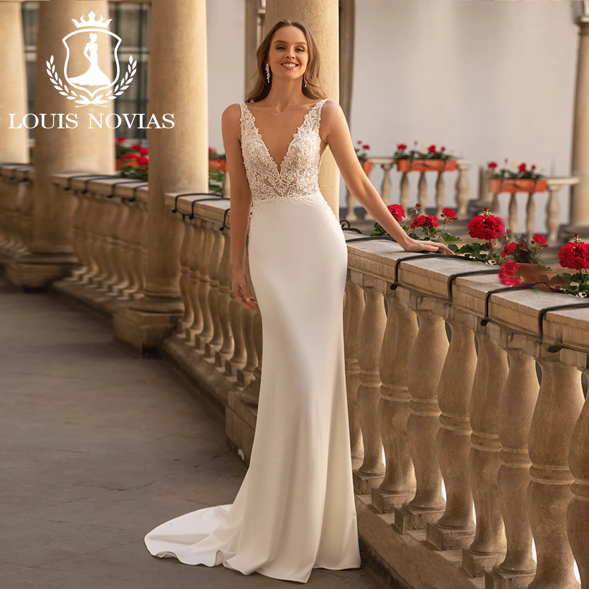 

LOUIS NOVIAS 2 IN 1 Wedding Dress Mermaid Style 2023 V-neck Appliques Mit Cape Sheath Wedding Gown Vestido De Novia Boda Elegant