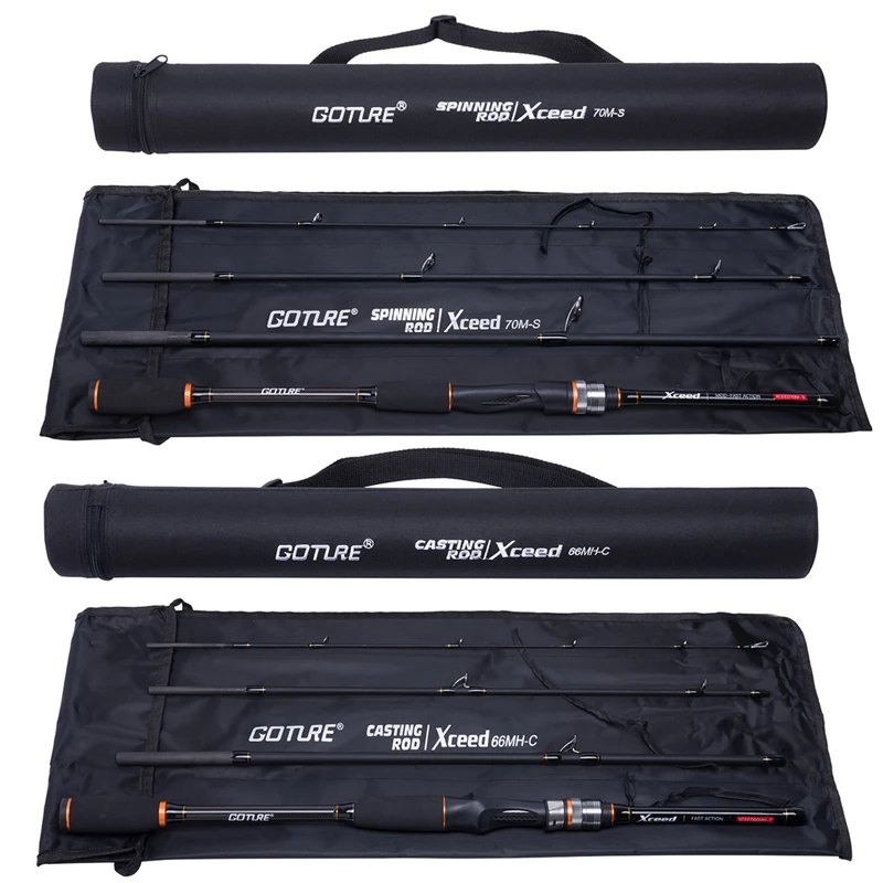 Spinning Fishing Rod Goture 1.98m-3.0m 4 Setions Carbon Fiber With Portable Bag