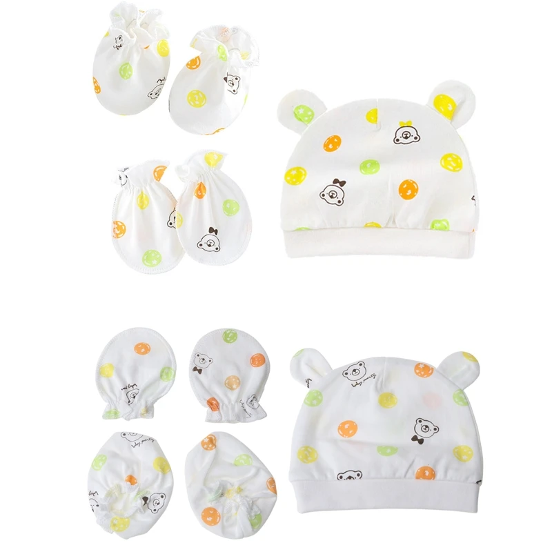 Baby Anti Scratching Soft Cotton Gloves Foot Cover Hat Set Comfy Mittens Socks Cap Kit for Toddler Newborn 0-3 Month anti scratching gloves