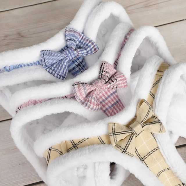 Winter Dog Harness Leash Set Warm Fur Dog Vest And Pet Walking Lead Rope Cute Bowknot Harnesses Soft For Small Medium Dogs Puppy 4