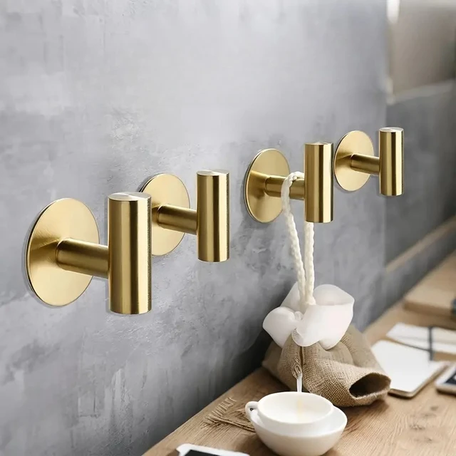 ตะขอแขวนผนังสแตนเลสสีทอง ไม่ต้องเจาะ ติดตั้งง่าย สำหรับห้องน้ำ ห้องครัว ราวแขวนผ้าเช็ดตัว ตกแต่งผนัง 1