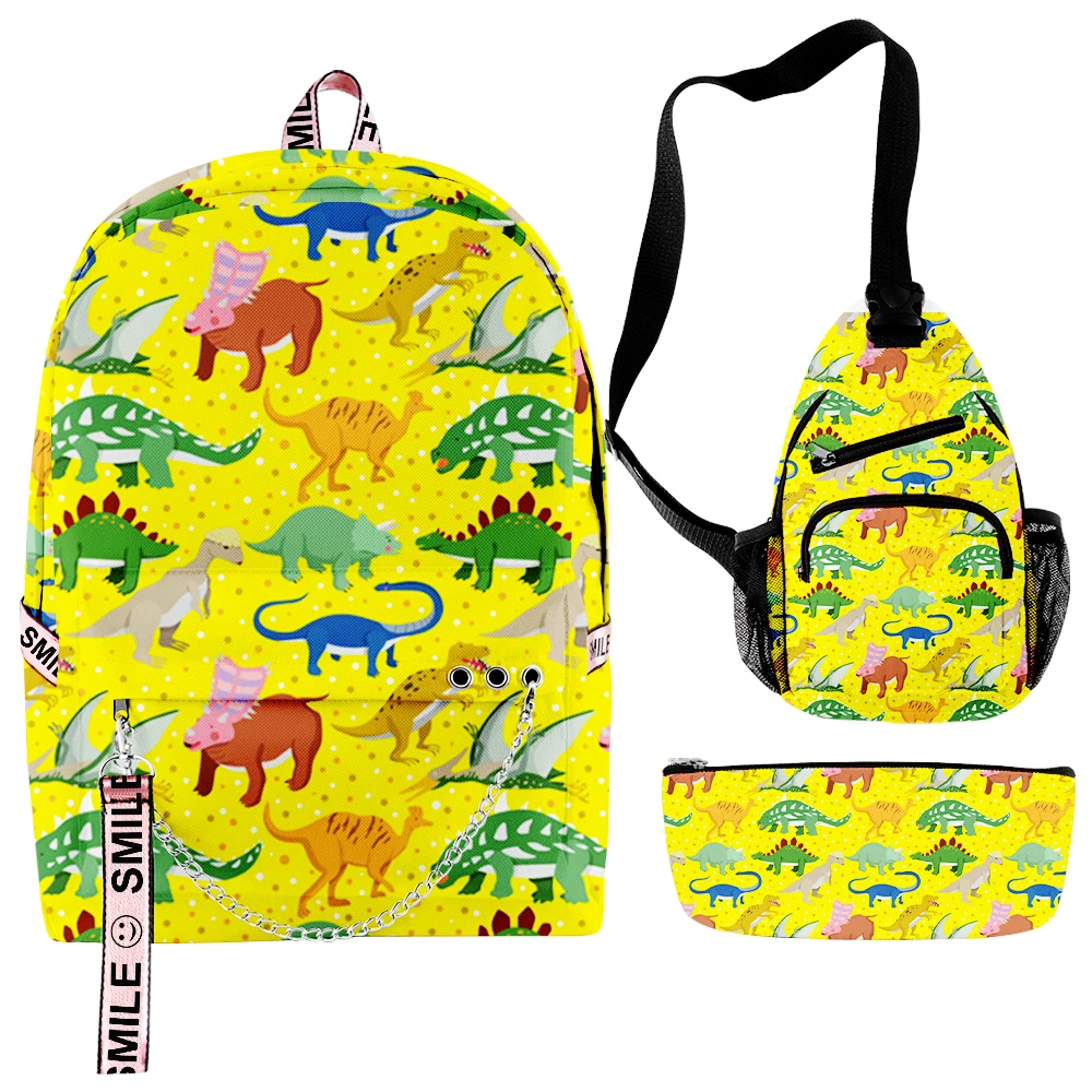 Classic Cartoon Novelty dinosaur 3D Print 3pcs/Set Student School Bags multifunction Travel Backpack Chest Bag Pencil Case