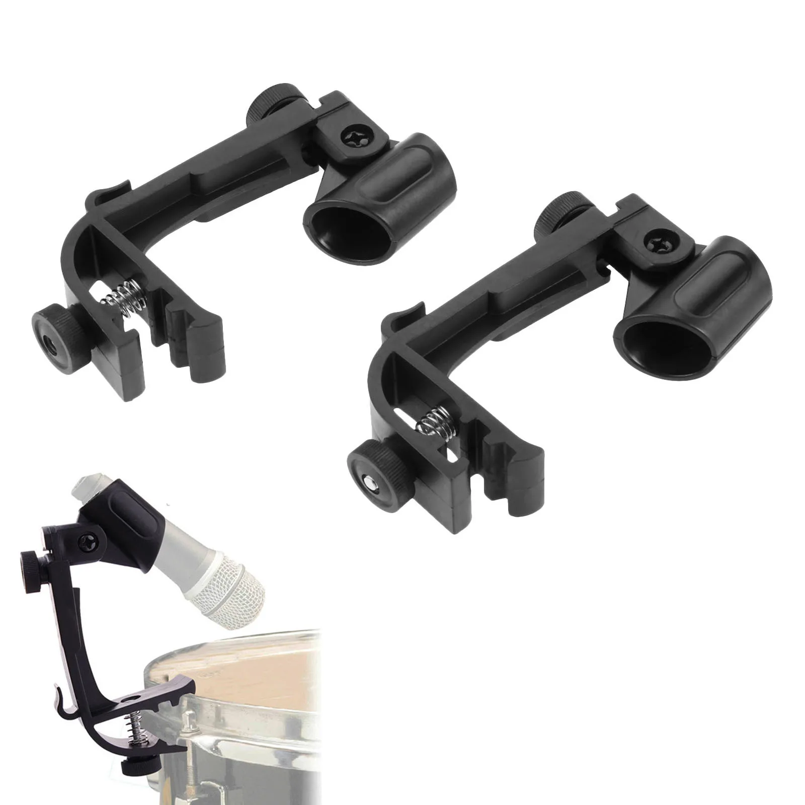 2 Pcs Black Adjustable Drum Microphone Mounting Clamp Mic Mount Clips Holder Drum Hoop Rim Mount Shock Gear Studio