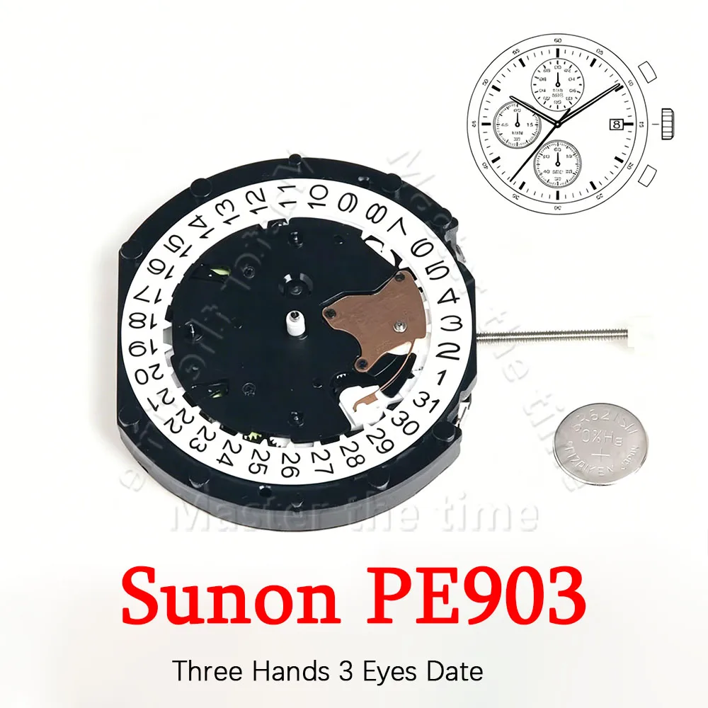 PE903 쿼츠 코어 3포인터 디자인 1/10초 타이밍 기능 캘린더 크로노그래프 시..