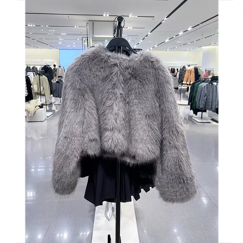 Spring Women's Cardigan Jacket Round Neck Pocket Fur Coat Solid Loose Suede Jacket Streetwear Vintag Outerwear 2