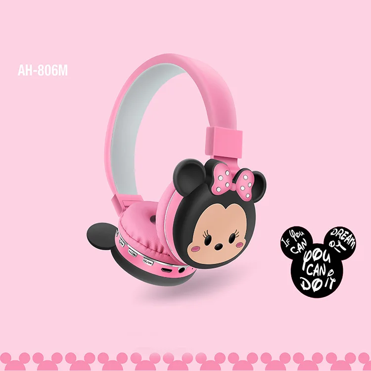 Disney Mickey Minnie HiFi Wireless Headphones Bluetooth Earphones Bass Gaming Foldable Sports Headband Mic Audio Stereo