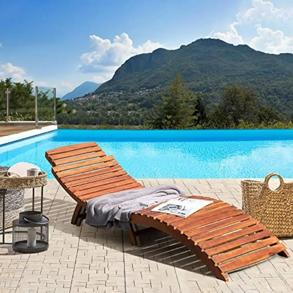 Patio Chaise Pool Lounge Outdoor Folding Wooden Lounge Chair for Outside Waterproof,Recliner Chairs