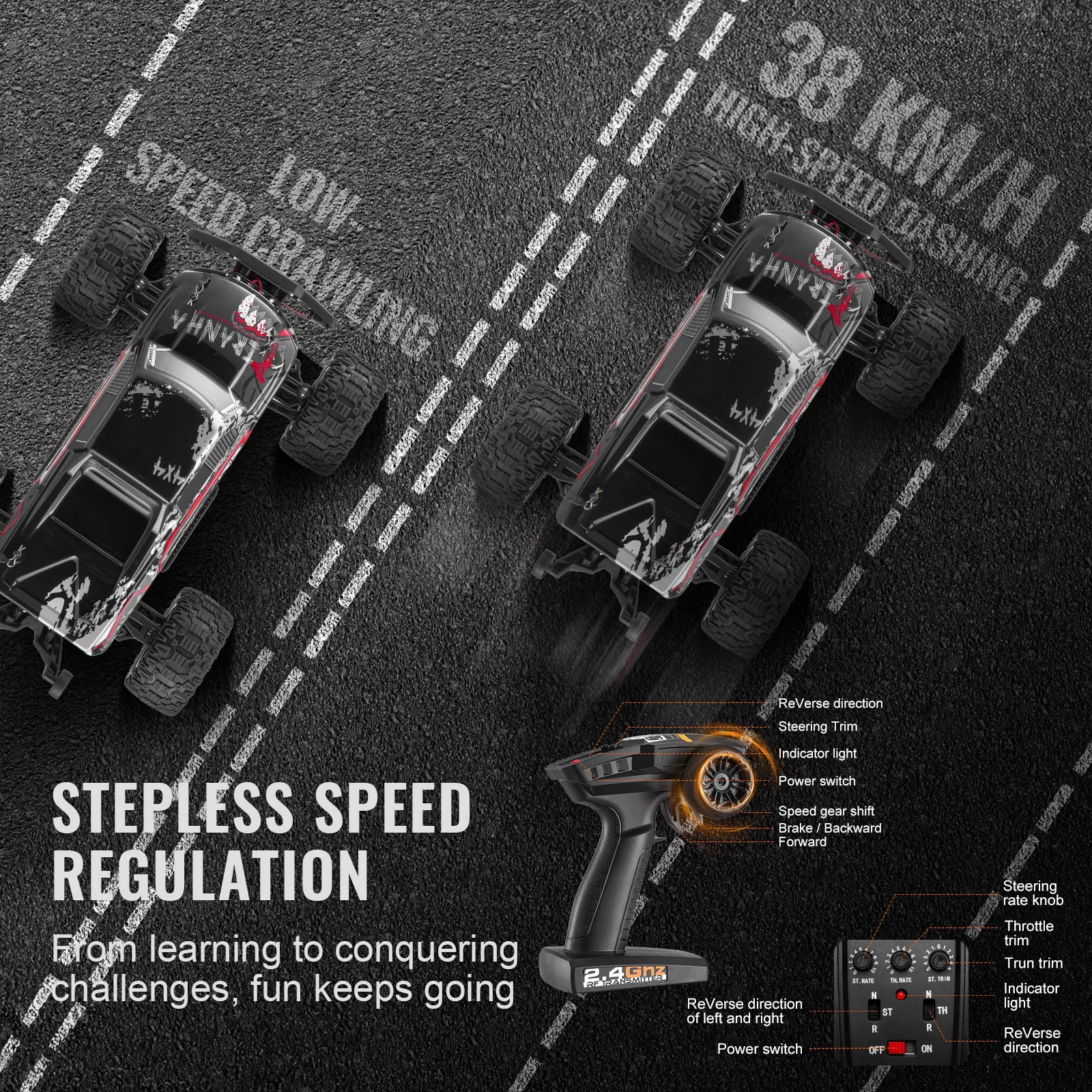 SucceBuy 1:10 38KM/H 4WD RC Car All Terrain Off-Road with 2 Batteries Drift Monster Truck Children Toys for Kids Christmas Gifts