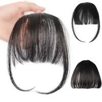 Extension de Cheveux Synthétiques à Frange d'Air avec réinitialisation, Postiche Invisible, Degré de Chaleur, Noir Naturel, pour Femme 6