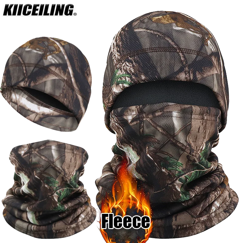 KIICEILING Men Fleece Hat Camouflage Scarf Winter Thermal Outdoor Sports Skiing Cycling Hunting Beanie Cap Women Ski Bike Hat