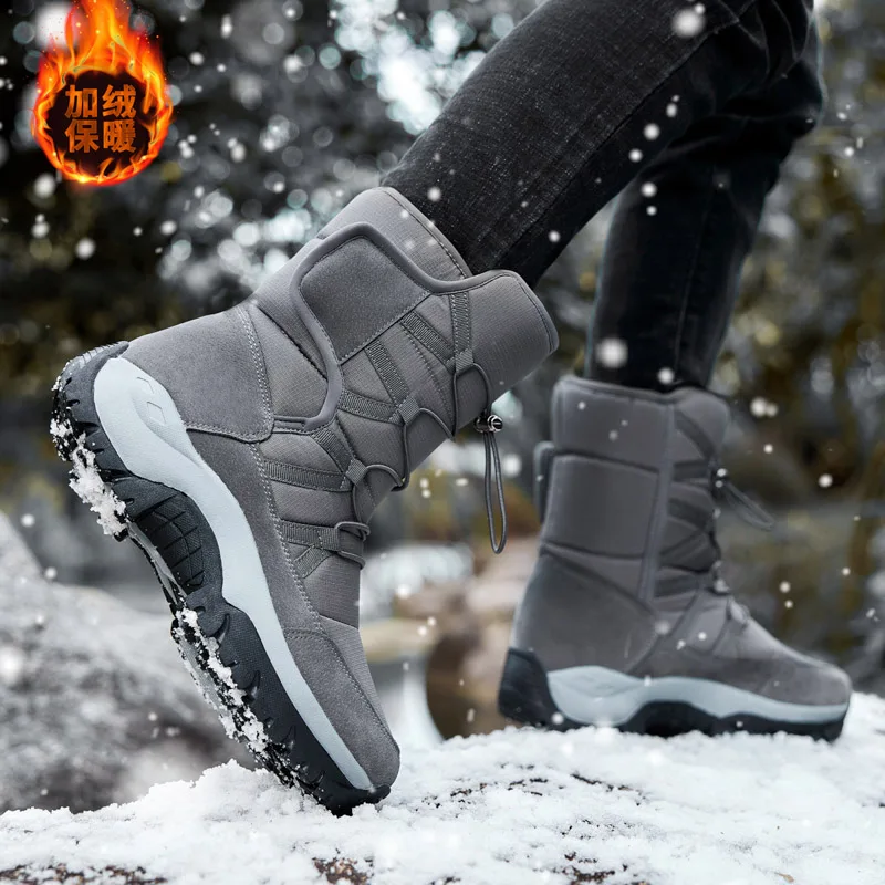 Snow Boots Men Waterproof Mens Winter Boots With Fur Winter Shoes Nonslip Men Platform Thick Plush Warm Botas