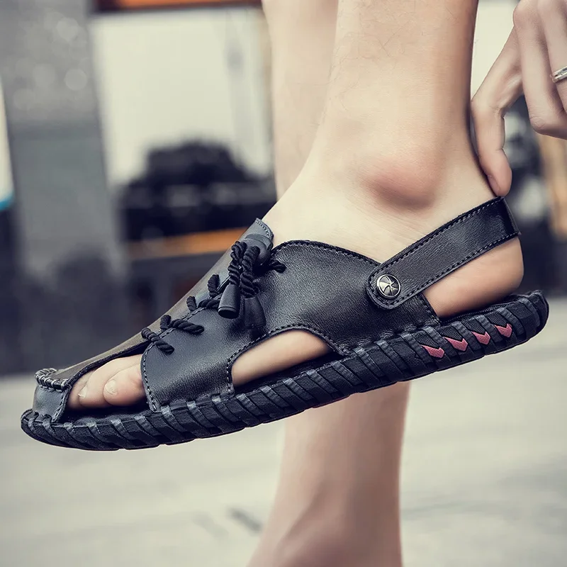 Summer Sandals Men Leather Classic Roman Sandals Slipper Outdoor Sneaker Beach Rubber Flip Flops Men Water Trekking