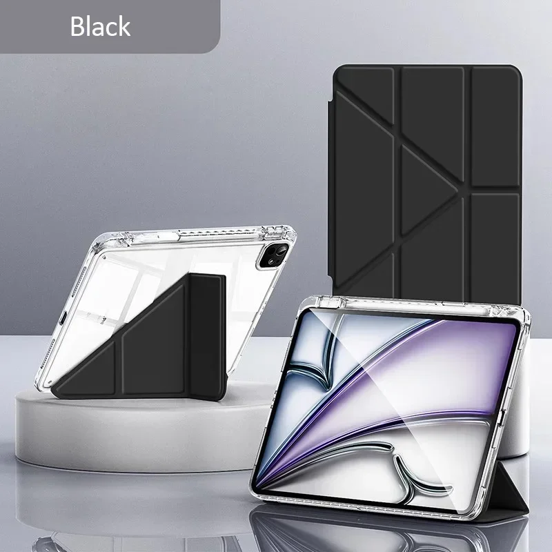 Transparent Multi-Folding Tablet Cover with Pencil Holder