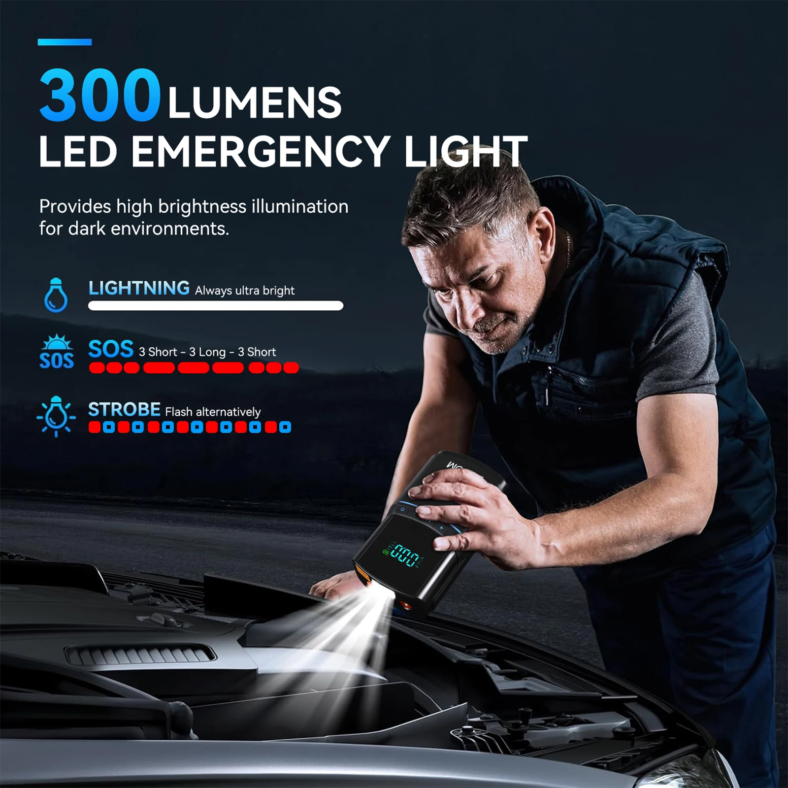 4 in1 Car Jump Starter Emergency Air Pump 150PSI Air Compressor 8000mAh Peak Current 800A Starter Device Digital Tire Inflator