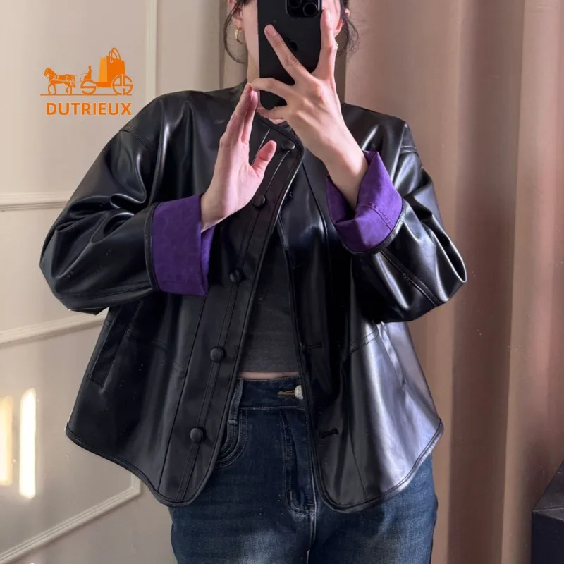 Winter and Autumn Women's Genuine Leather Jacket, 100% Sheepskin, Reversible Vacation Fashion Real Sheepskin Coat for Women