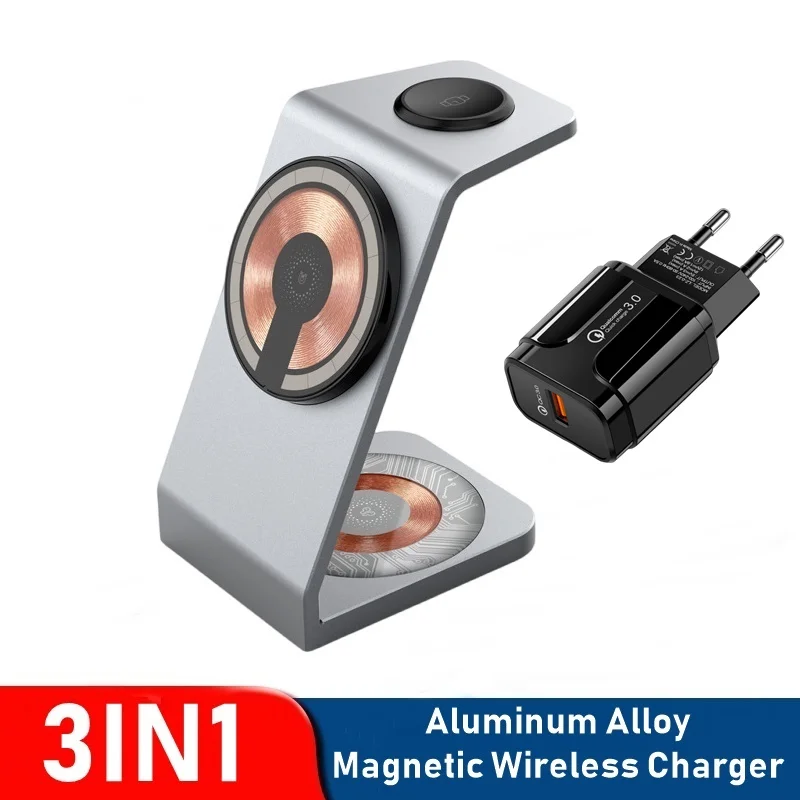 

Alloy Magnetic Wireless Charger For Airpods Pro 3 2 Apple Watch 3in1 Wireless Charging Station For Iphone 12 13 14 Pro Max