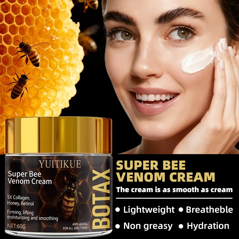 Super Bee Venom Cream, containing five times the collagen, honey, and retinol to firm, lift, moisturize, and smooth the skin
