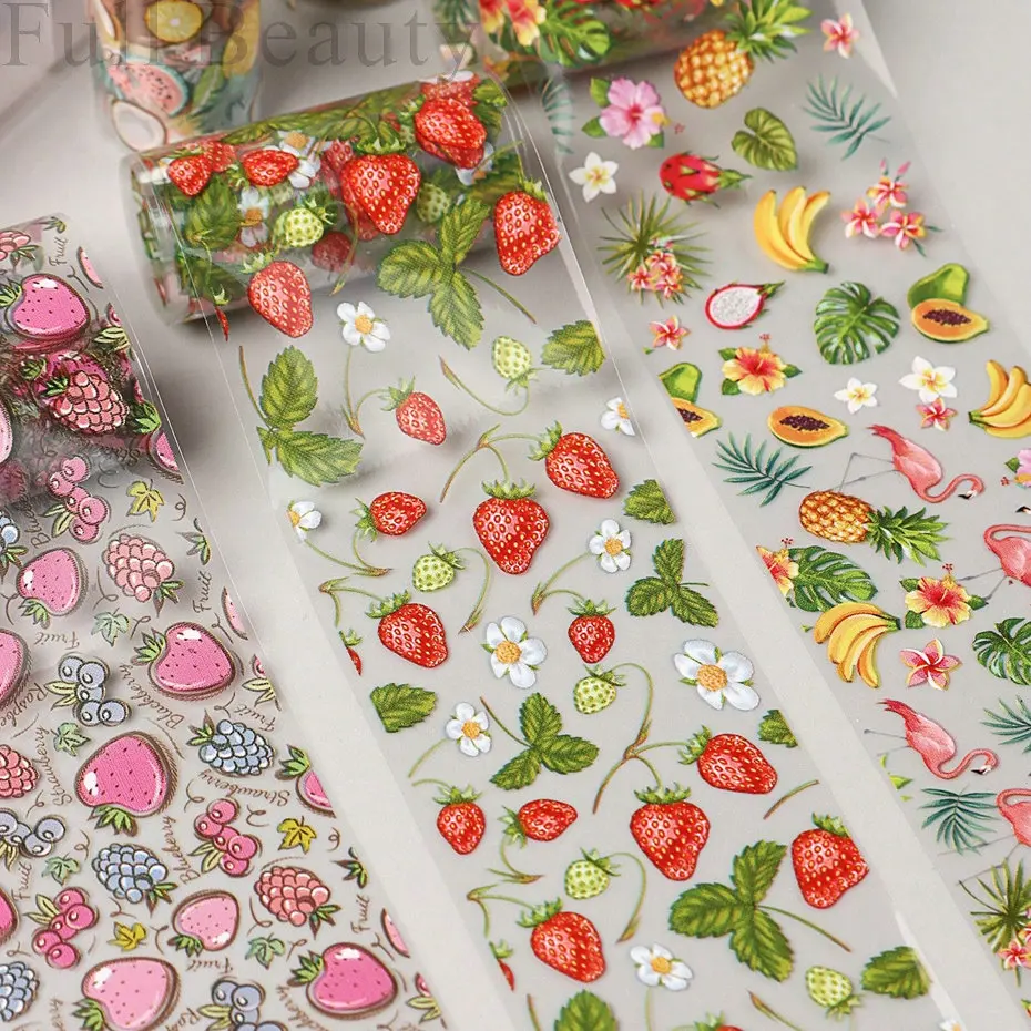 Nail Transfer Stickers Fruit Design Gel Decals Holographic Foil Slider Decoration Art DIY Manicure Accessories Tool 10 Rolls/Box